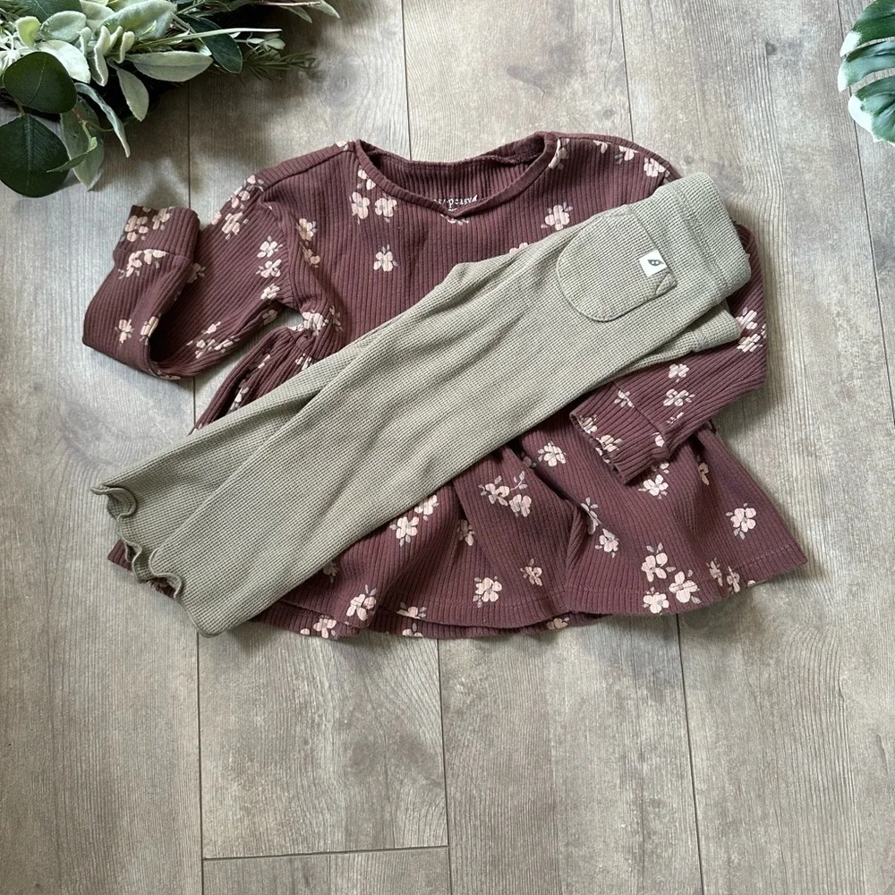 Easy Peasy Organic Cotton Boho Outfit Set Toddler Girl Rustic Floral